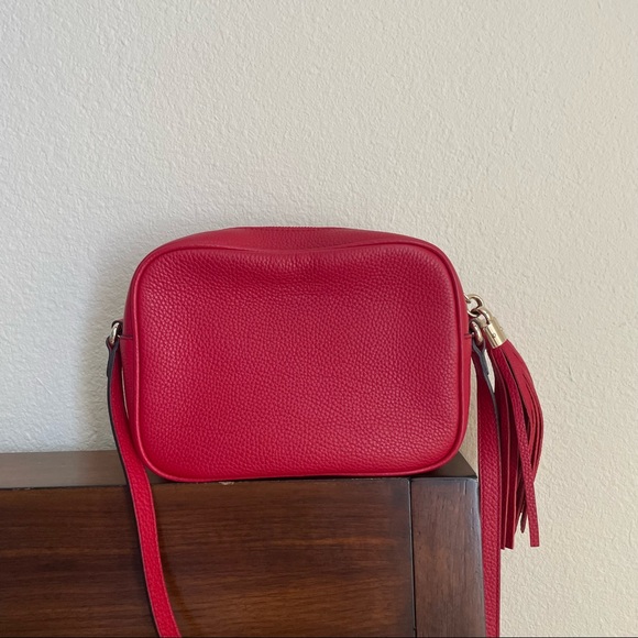 Gucci Genuine Soho GG Logo Camera Embroidered Red Pebble Leather Cross Body Bag - Picture 4 of 12